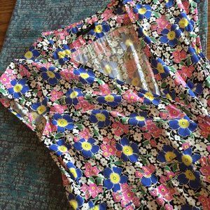 J. Crew Midi Wrap Dress in Soft Rayon Pink & Blue Flower Print Women's XXS